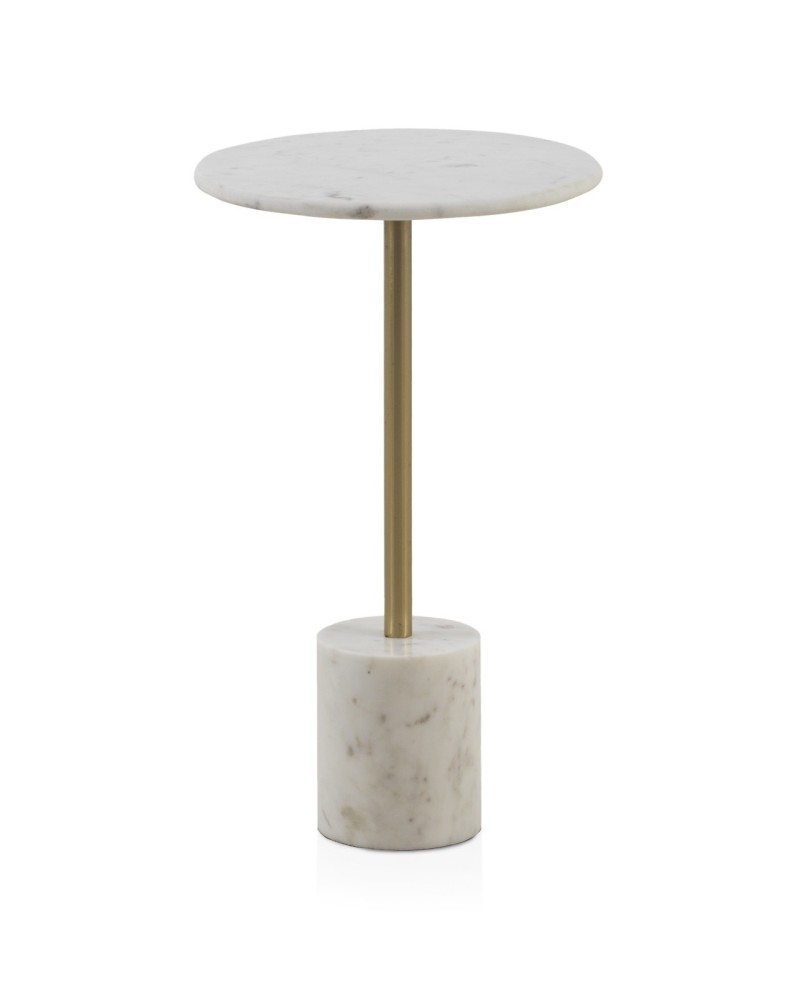 Mesa auxiliar con base y sobre de mármol blanco