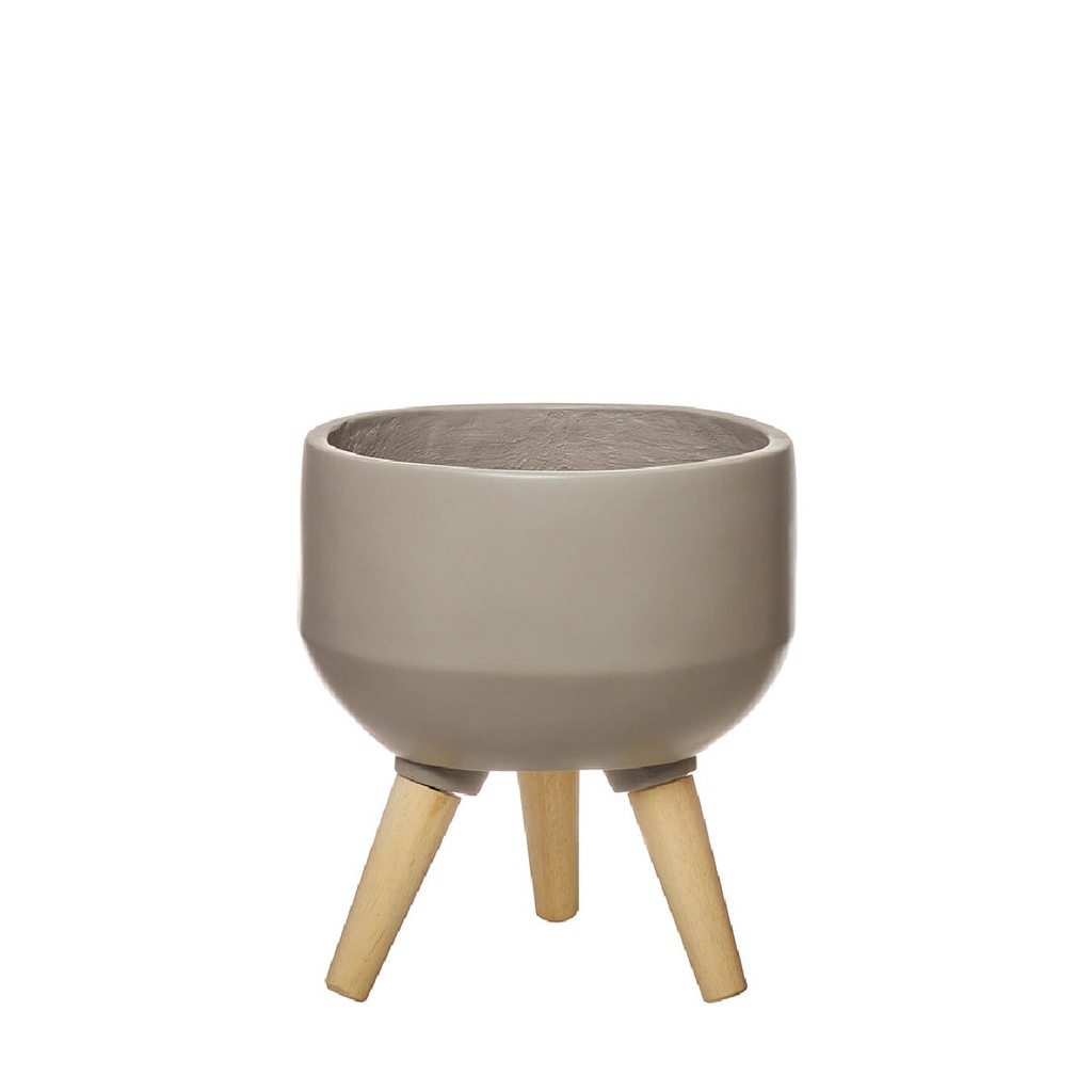 Jarrón poliresina patas madera 15 cm