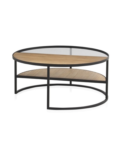 [0149-10969] Mesa centro Metálica madera/cristal